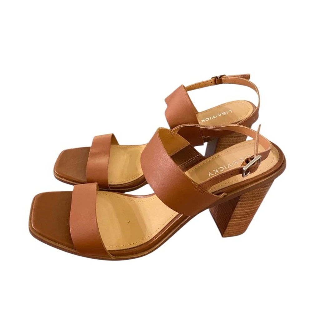 Lisa Vicky Oasis-V Women’s Chestnut Brown Leather Sling back 11M Chunky Heel